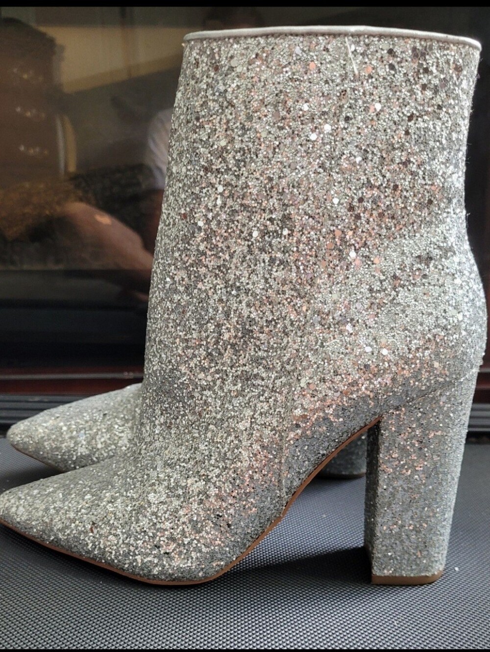 Shoe Dazzle Silver Glitter Pointed Ankle Booties